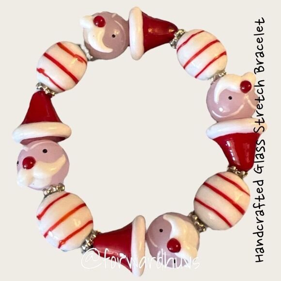 Vintage Christmas Art Hand Made | Glass Bead |Stretch Bracelet - Picture 1 of 9